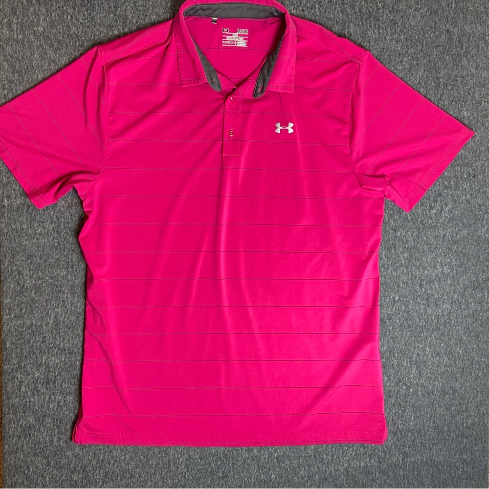 Under Armour Men's HeatGear Polo Pink / Gray stripe Size XL